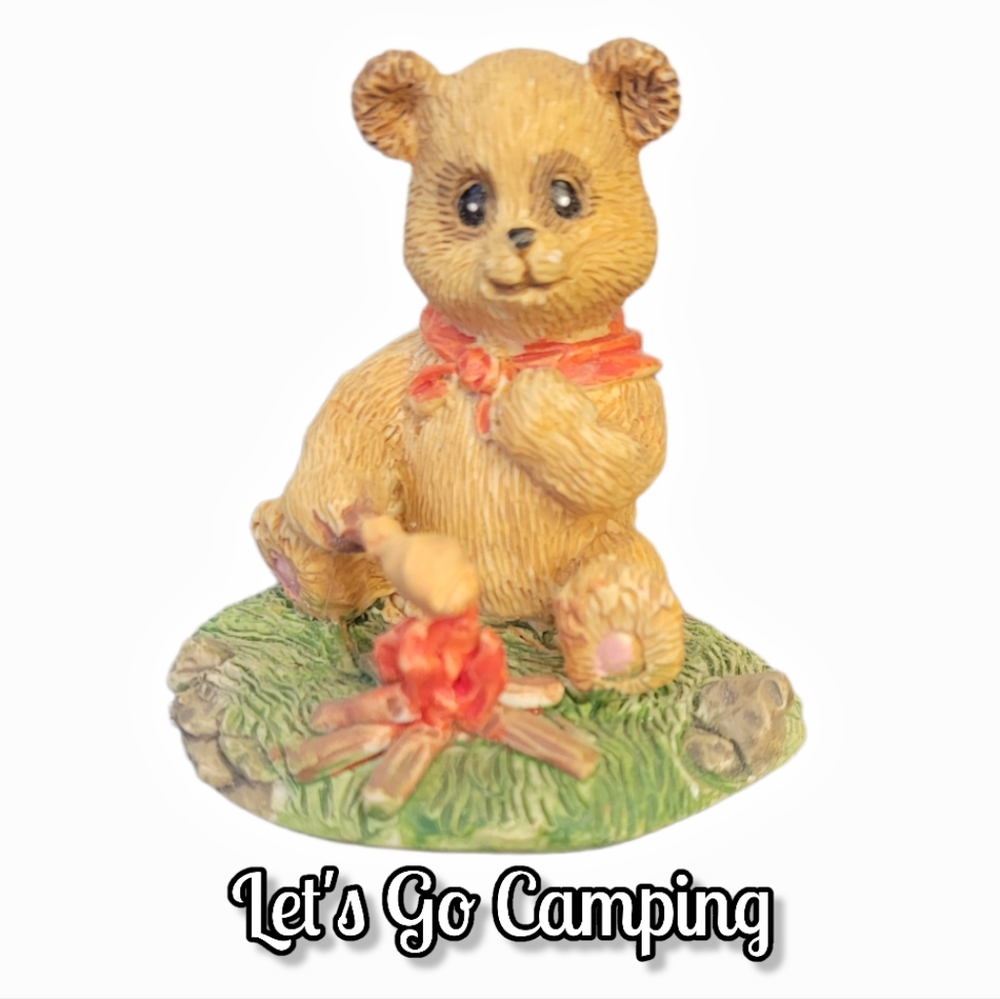 Vtg Camping Bear Figurine Marshmallow Fire